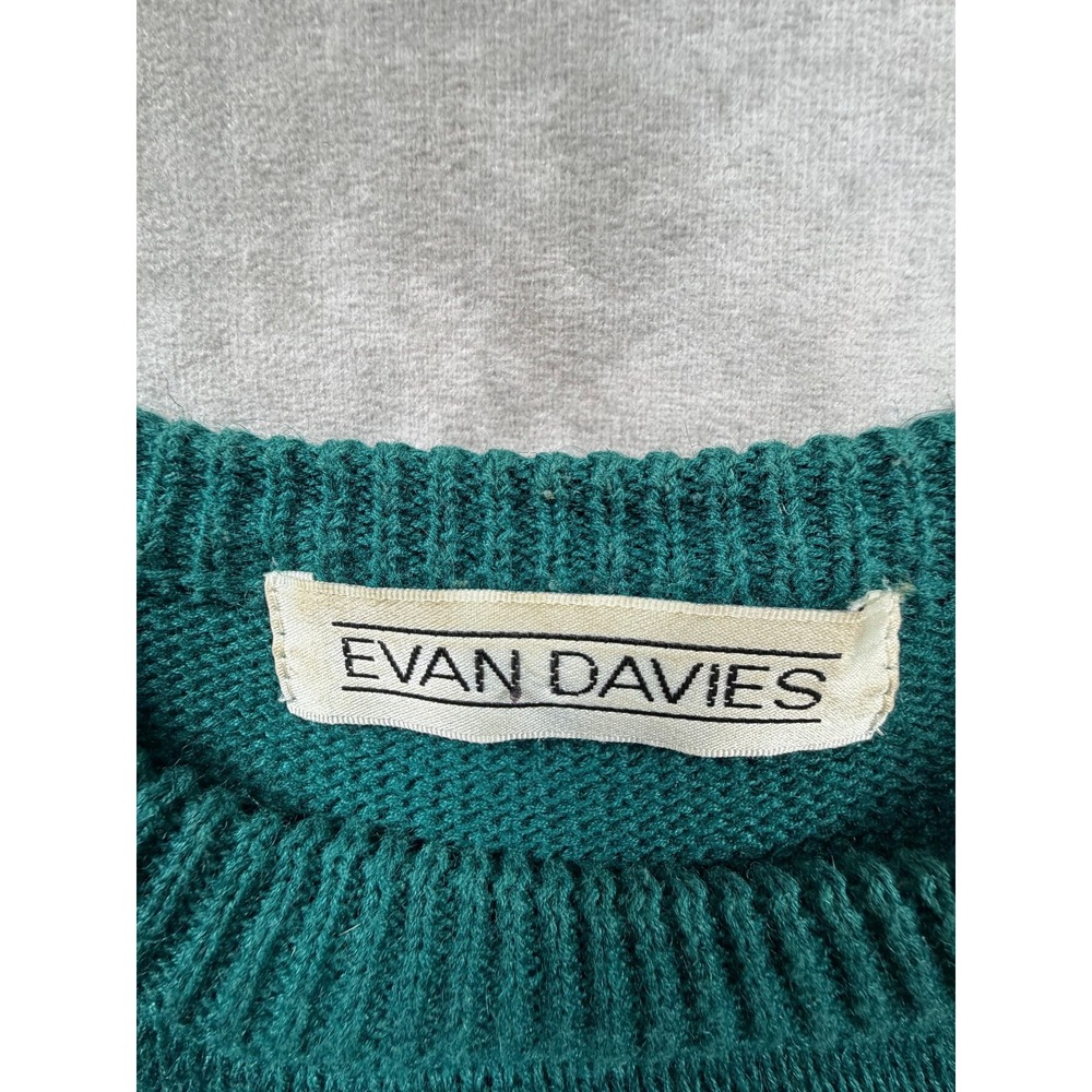 Evan Davies Vintage Womens Small Sweater Ramie Cotton Teal Western Applique - Picture 3 of 9